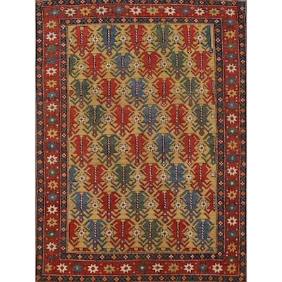 Kazak Vegetable Dye Antique Rug Hand-Knotted Wool Carpet - 3'11" x 5'1"
