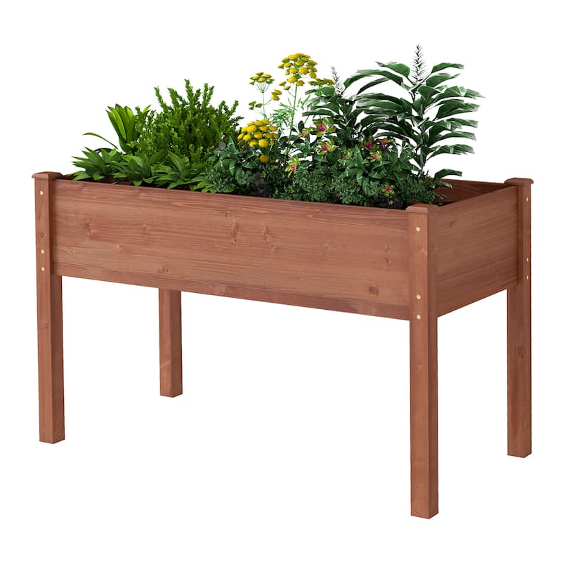 48x24x30 inch Raised Garden Bed with Legs, Elevated Wooden Planter Box for Outdoor Plants Flowers Fruits Vegetable Herb Growing - Coffee