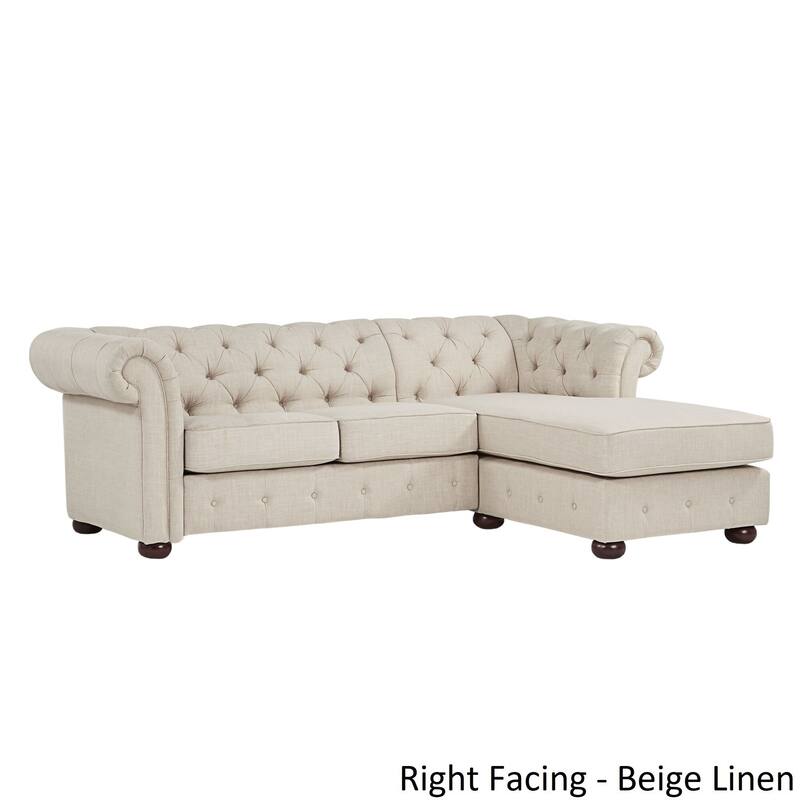 Knightsbridge Tufted Scroll Arm Chesterfield 3-Seat Sofa and Chaise by iNSPIRE Q Artisan - Beige Linen - Right Facing