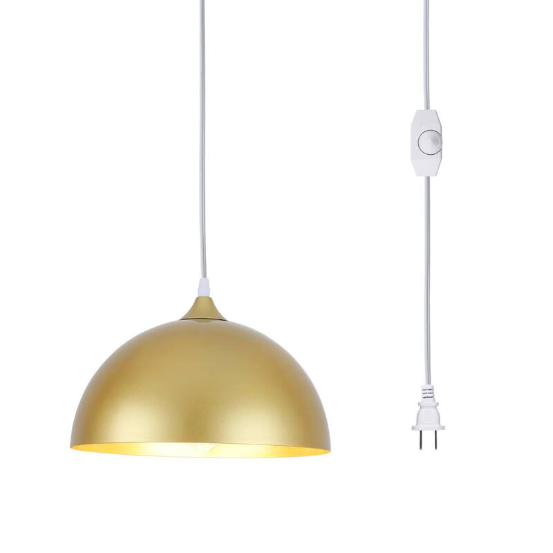 1-Light Dome Hanging Pendant Light Chandelier Lighting for Kitchen Island with Metal Cover & Plug - Gold