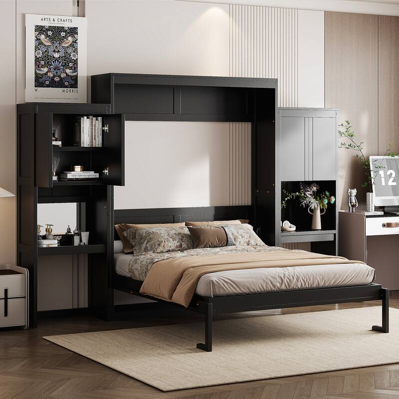Versatile Queen Size Murphy Bed with Integrated Storage and Functionality