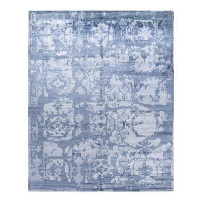 Modern One-of-a-Kind Hand-Knotted Area Rug - Gray, 8' 2" x 10' 1" - 8' 2" x 10' 1"