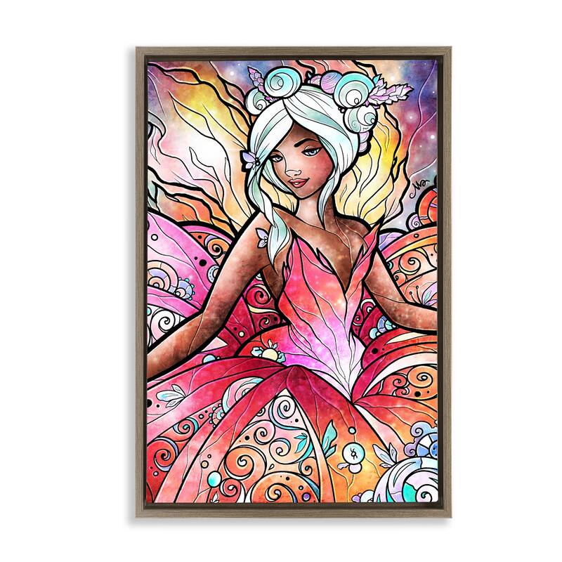 Stupell Pastel Nouveau Fairy Framed Floater Canvas Wall Art Design By Mandie Manzano - 17 x 25 - Brown