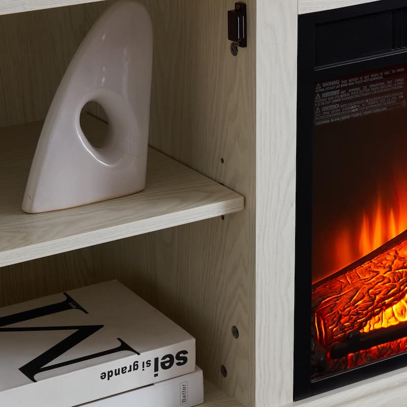 Modern Fireplace TV Stand with Sliding Door, Open and Closed Storage Space, for Living Rooms and Bedrooms, White