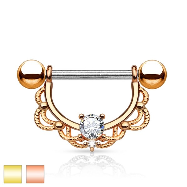 Cz Center Filigree Drop gold-plated Surgical Steel Nipple Ring (Sold Ind.)