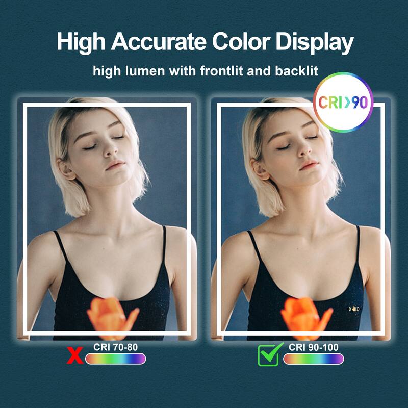 CB HOME Gesture Control Smart LED Mirror Bathroom, Lighted Wall Mounted Mirror, Dimmable, Frameless,Three Color,Front&BackLit
