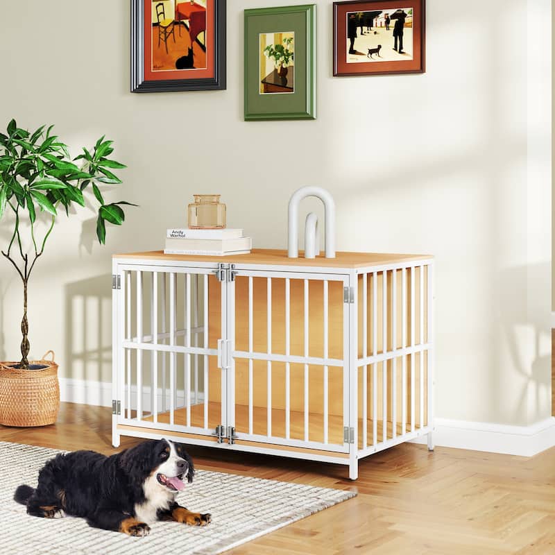 Dog Cage with Lockable Doors and Side Table Indoor Kennel Crate for Small and Medium Dogs