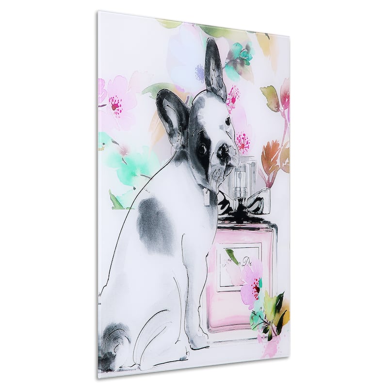 "Little Frenchie" Frameless Free Floating Tempered Glass Panel Graphic Wall Art