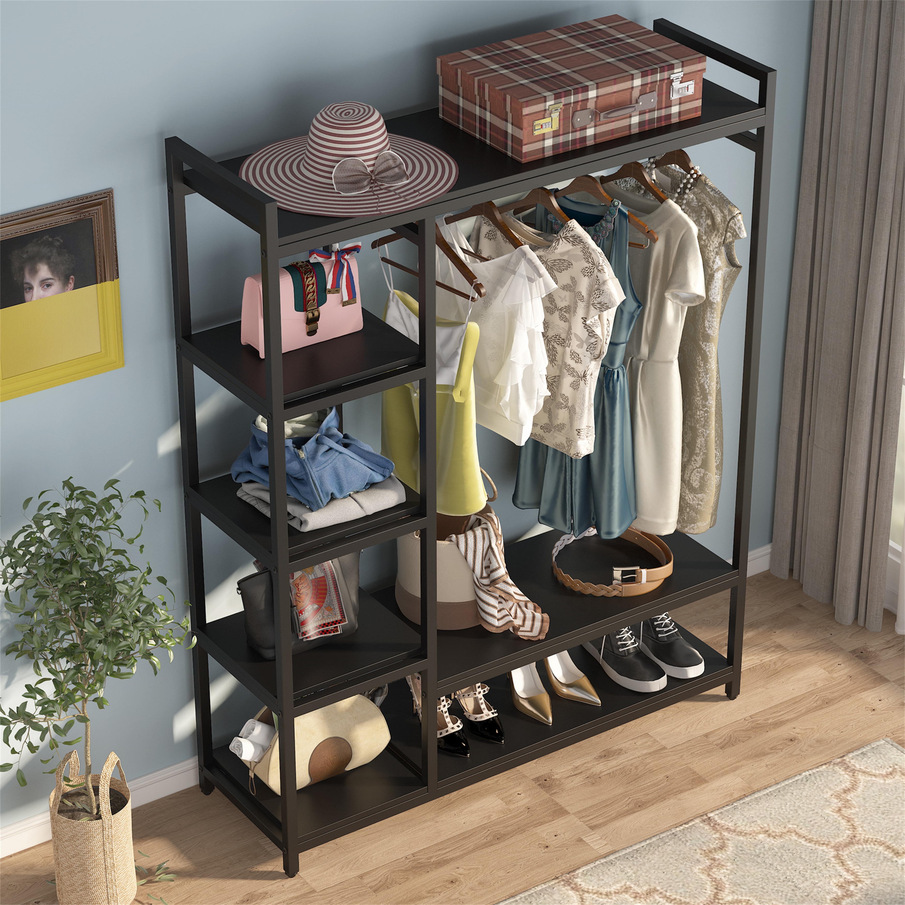 Metal Wood Free-standing Closet Clothing Rack Closet Organizer System with  Shelves Clothes Garment Rack Shelving for Bedroom - On Sale - Bed Bath &  Beyond - 35142876