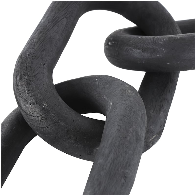 Wood Chain Distressed Matte 3 Link Decorative Sculpture - Black - Roche River Decor