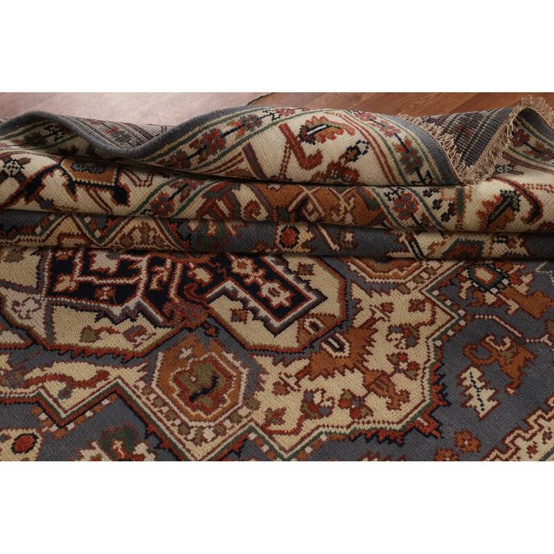Geometric Heriz Serapi Oriental Area Rug Hand-Knotted Wool Carpet - 7'11" X 9'10"