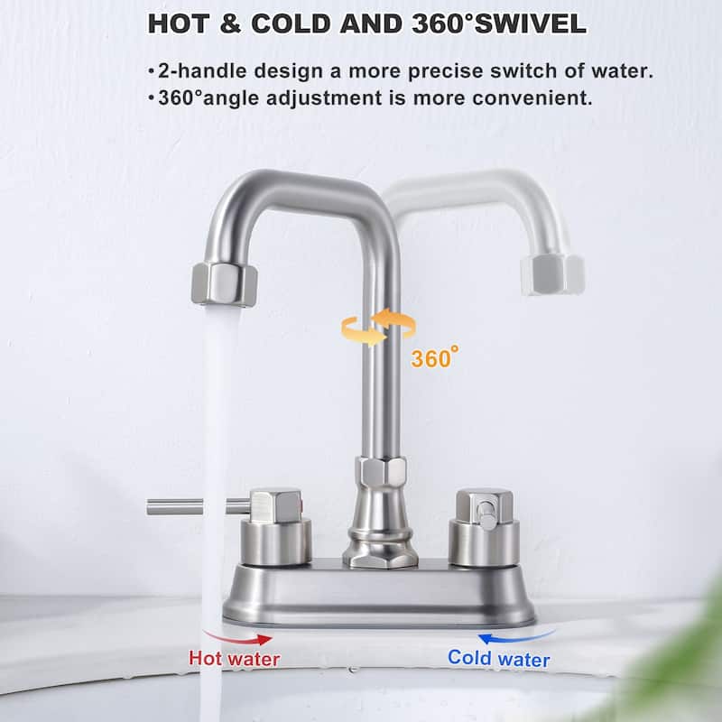 WOWOW 4 in. Centerset Double Handle High Arc Bathroom Faucet