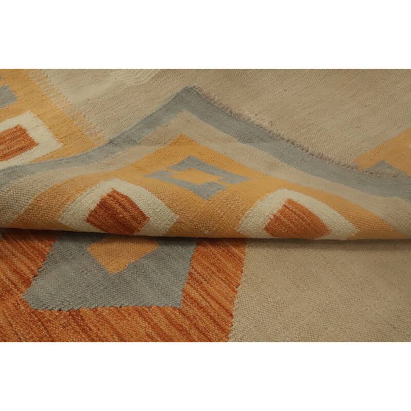 Hand Woven Oriental 100% Wool Carpet Southwestern Tribal Beige & Ivories Kilim Area Rug - 8' 7'' X 5' 9''