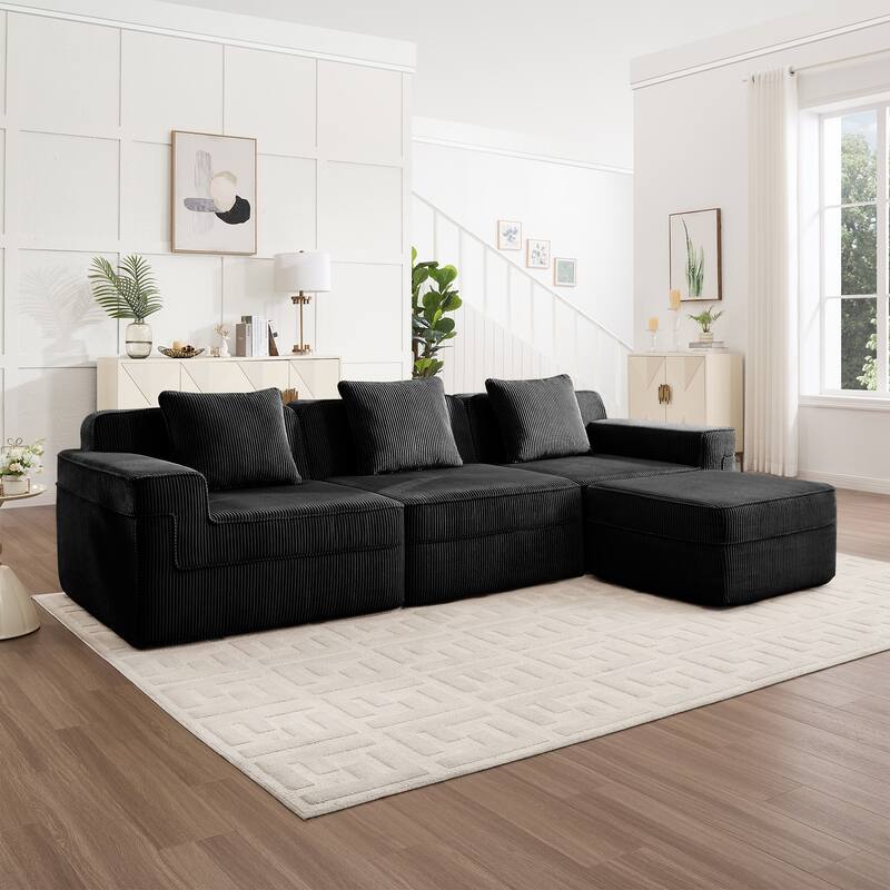 GDFStudio - Corduroy Modular 3-Seater 117.3" L-Shaped Boneless Cloud Sofa