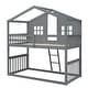 preview thumbnail 21 of 24, Playhouse Style Kids Bunk Bed with Fence, Twin Over Twin House Bed with Roof, Window, Ladder and Solid Pine Wood Frame