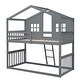 preview thumbnail 22 of 27, Twin over Twin Bunk Bed Frame with Semi-enclosed House Frame, Windows, Headboard, Ladder, Guardrail - Wooden House Bed Frame聽