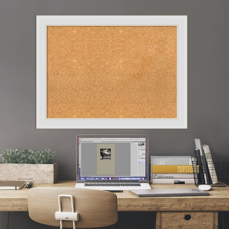 Flair Soft White Narrow Framed Cork Bulletin Memo Board