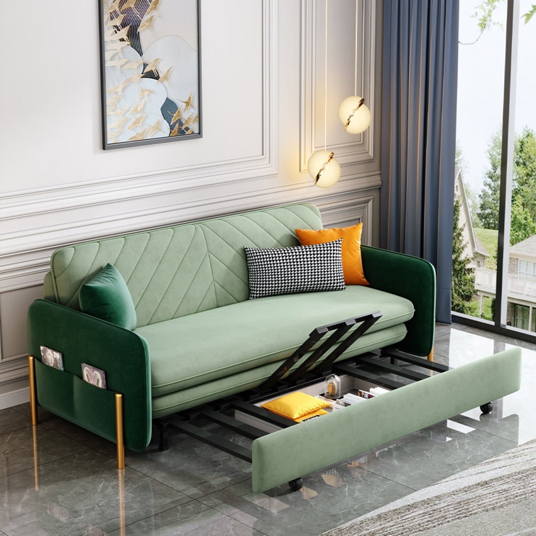 Full sleeper sofa green upholstered convertible sofa store