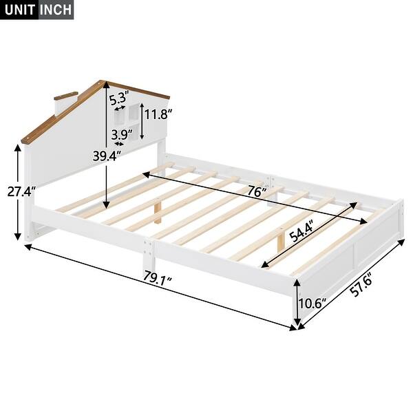 Full Size Wood Platform Bed with LED-Lit House Headboard - Modern and Unique