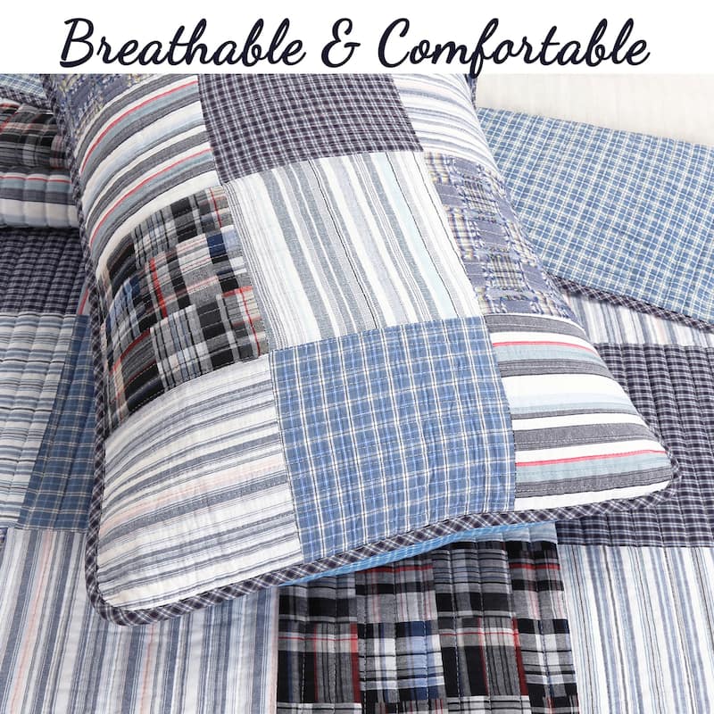 Copper Grove Stornoway Plaid Denim Patchwork Quilt Bedding Set