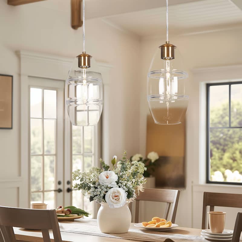 Modern Gold 1-Light Glass Pendant Light for Kitchen Island Dining Room - D6.7"xH12.6"
