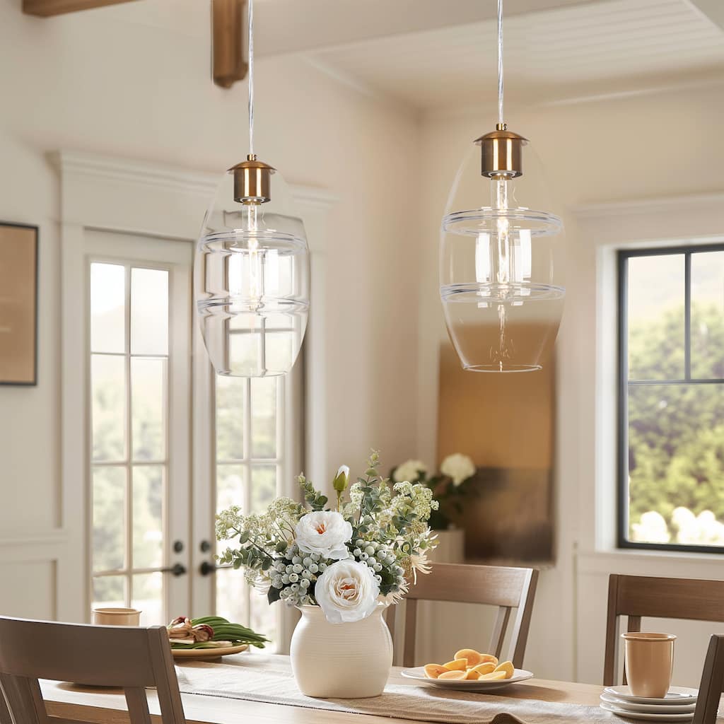 Modern Gold 1-Light Glass Pendant Light for Kitchen Island Dining Room - D6.7"xH12.6"
