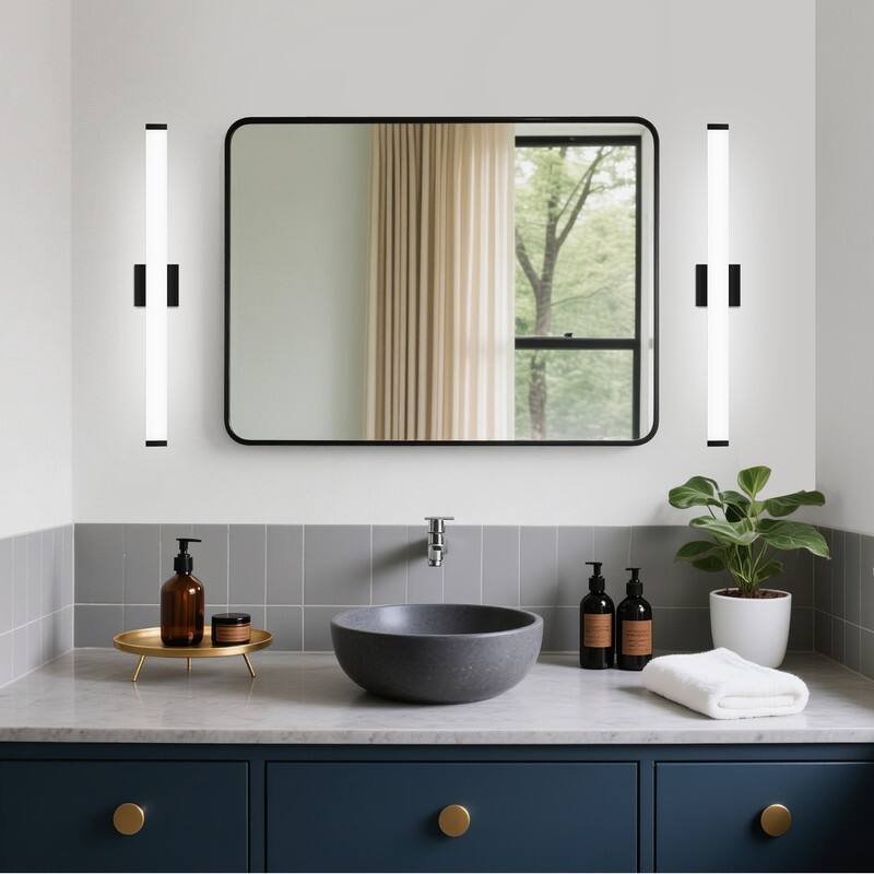 Modern Black LED Bathroom Vanity Light - 6000K Cool White Over Mirror Lighting