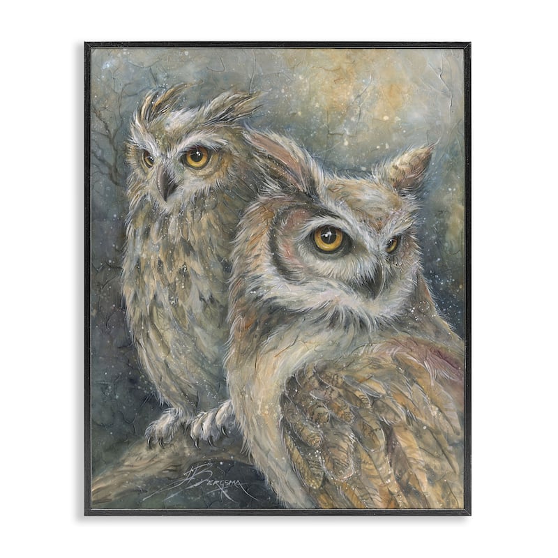 Stupell Neutral Feathered Owl Pair Framed Giclee Art Design By Jody Bergsma - 24 x 30 - Black
