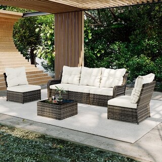 4 Piece Wicker Patio Conversation set with Table - Bed Bath & Beyond ...