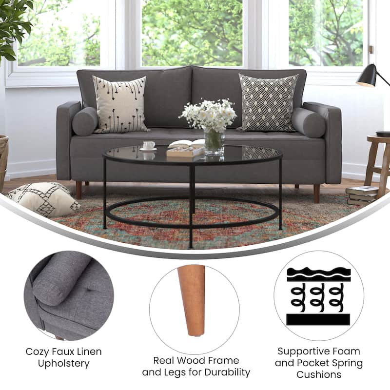 Compact Upholstered Tufted Sofa with Wooden Legs
