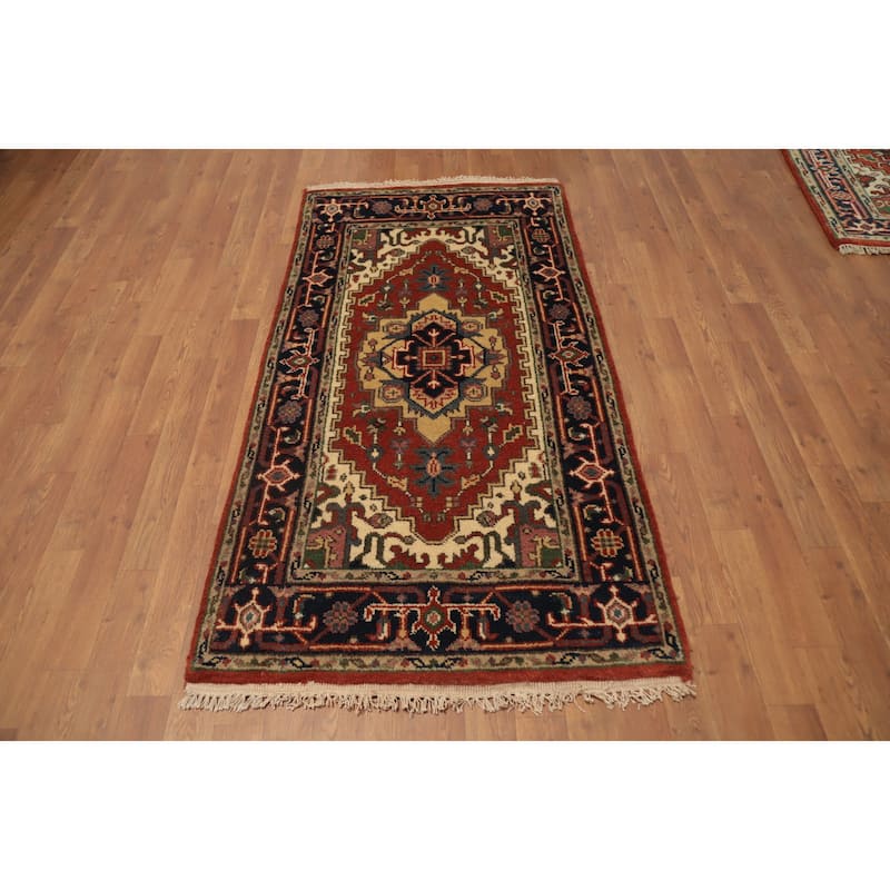 Hand Knotted Oriental 100% Wool Carpet Traditional Medallion Oranges & Rust Heriz (serapi) Area Rug - 5' 4'' X 2' 9''