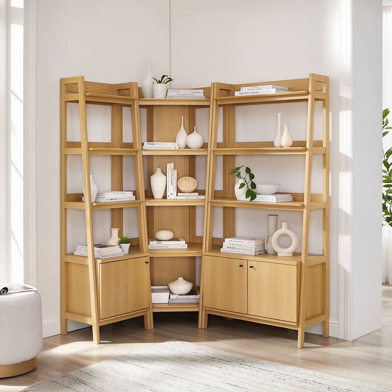Bixby 3 Piece Corner Bookshelf Set With Wide and Narrow Bookshelves - Oak