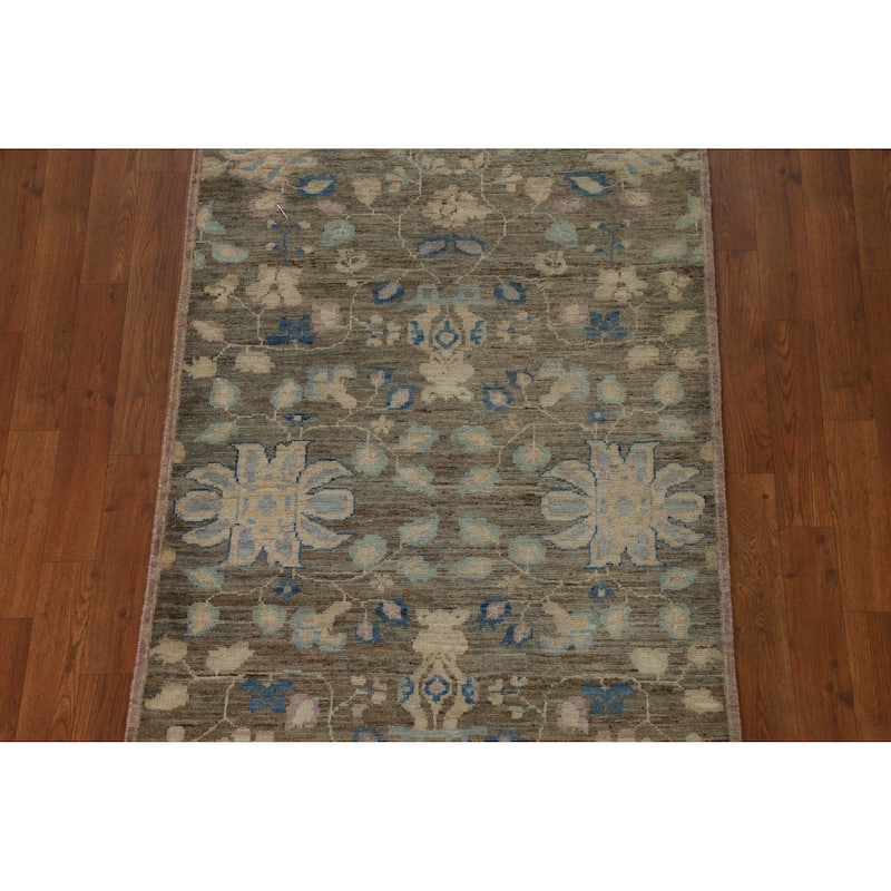 Hand Knotted Oriental 100% Wool Carpet Transitional All-Over Greys & Charcoal Oushak Runner Rug - 11' 8'' X 3' 0''