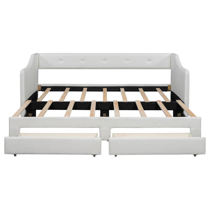 Twin XL to King Upholstered Daybed with Two Storage Drawers, Expandable Design, No Box Spring Required