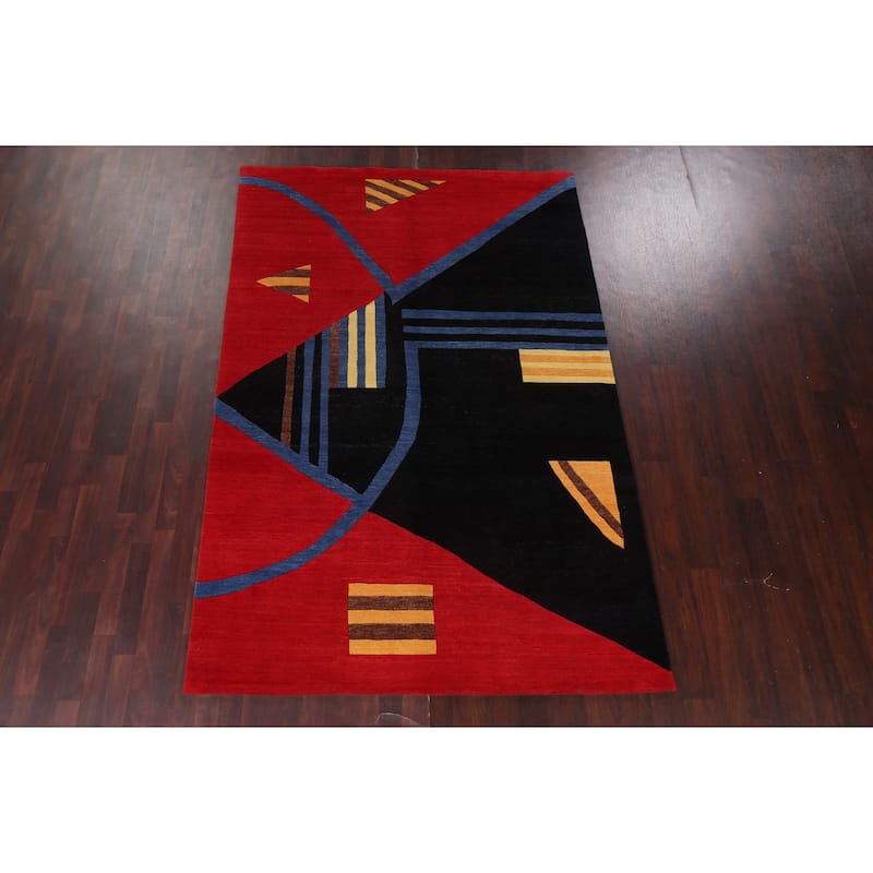 Abstract Nepalese Vegetable Dye Oriental Area Rug Handmade Wool Carpet - 6'0" x 9'0"