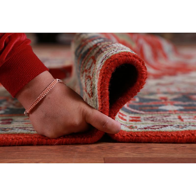 Hand Knotted Oriental 100% Wool Carpet Traditional Medallion Oranges & Rust Heriz (serapi) Area Rug - 14' 11'' X 11' 7''