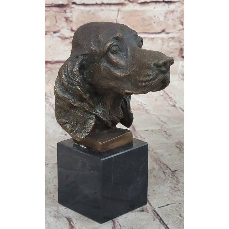 Bronze Sculpture Bust er Spaniel Imitative Dog Pet Animal Marble Base Figure Figurine