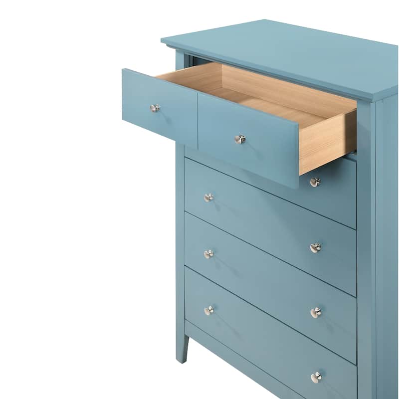 5-Drawer Bedroom Chest with Silver Pulls - 48" - Blue