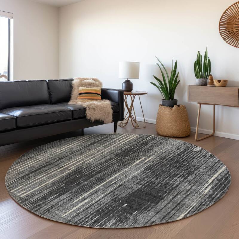 Premium Washable Super Soft Transitional Stripes Mayfield Rug - Charcoal - 8' x 8' - Round