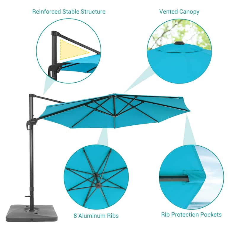 BONOSUKI Outdoor 11Ft UV Protection Patio Cantilever Umbrella w/Base