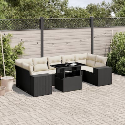 vidaXL Patio Sofa Set with Cushions Outdoor Furniture 8 Piece Poly Rattan - 24.4 x 24.4 x 27.2