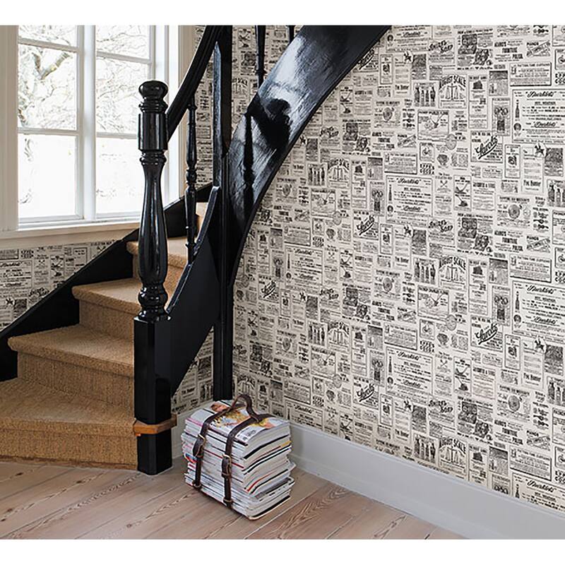 Americana Smith Adamstown Cream Vintage Newspaper 33' L X 20.5 W Wallpaper Roll - Cream