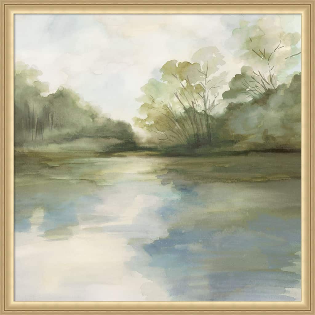Tranquil Reflections by the Water by Luna Mavis Framed Mounted Canvas Wall Art Print