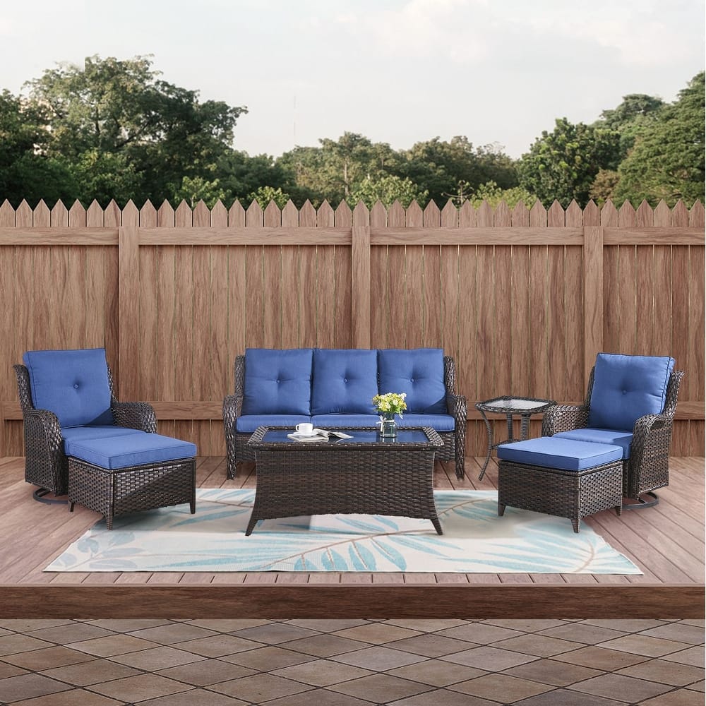 Gymojoy 7-Piece Outdoor Wicker Patio Furniture with 3 Seat Sofa, Rattan Coversation Set with Water Resistant Thick Cushions