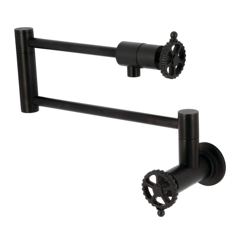 Kingston Brass Fuller Two-Handle 1-Hole Wall Mount Pot Filler Faucet - Matte Black