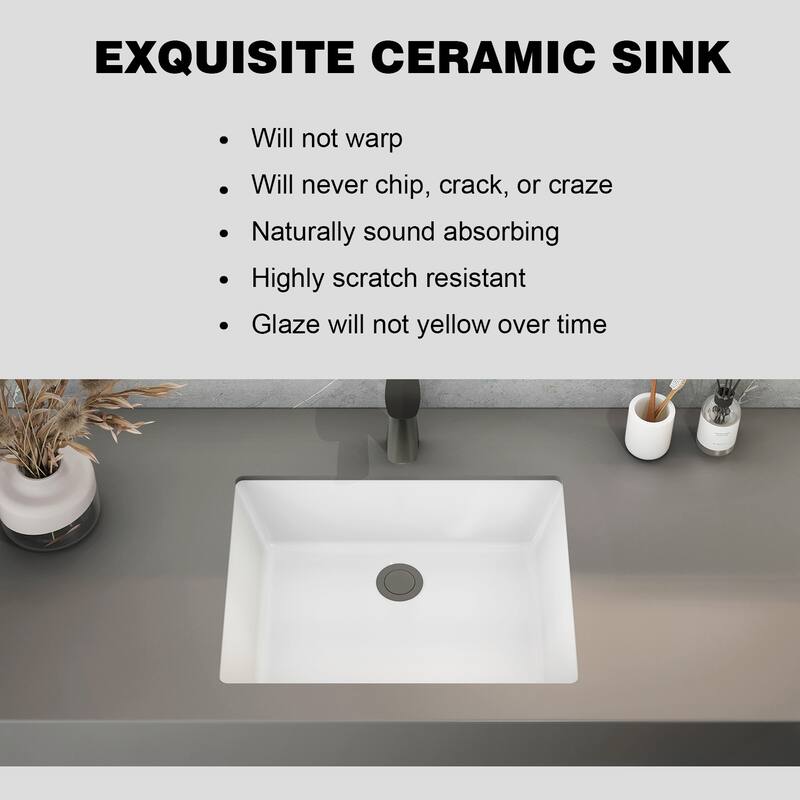 Sinber White Ceramic Bathroom Vanity Undermount Sink