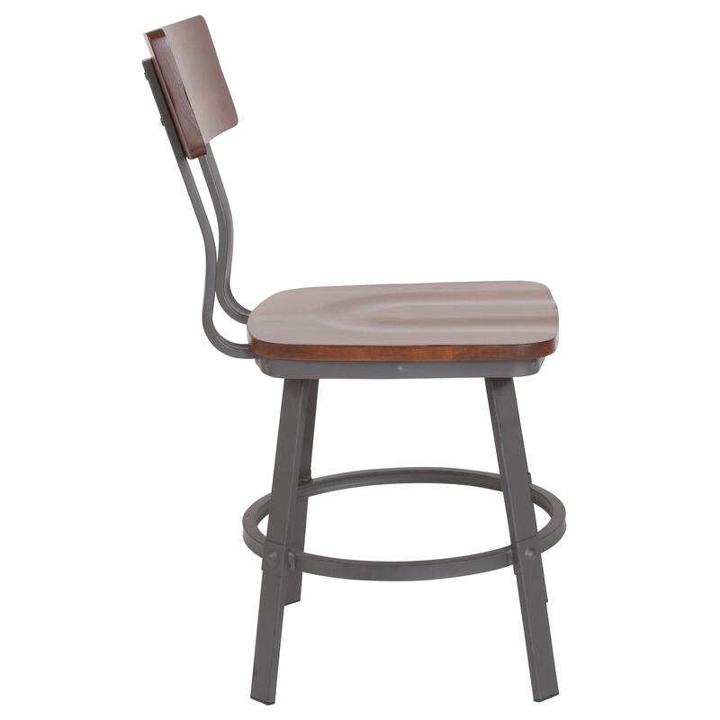 Rustic Walnut Restaurant Chair with Wood Seat & Back and Gray Powder Coat Frame - 16.25"W x 22.25"D x 33.5"H