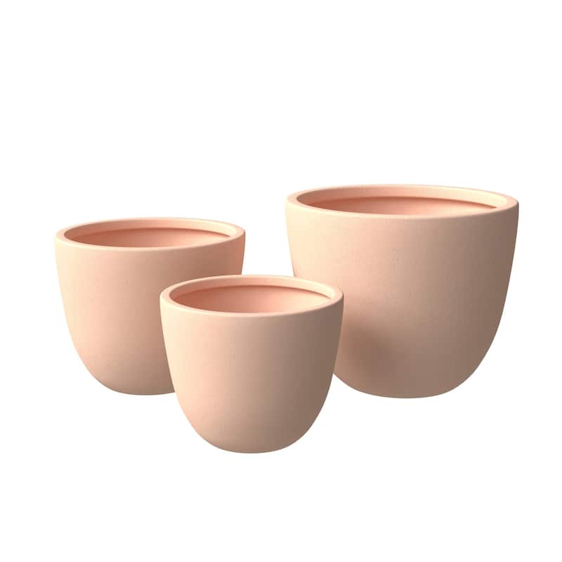 Dahlia 3-Piece Modern Round Planter Set, Durable Fiberstone & Clay Pots for Indoor & Outdoor Plants