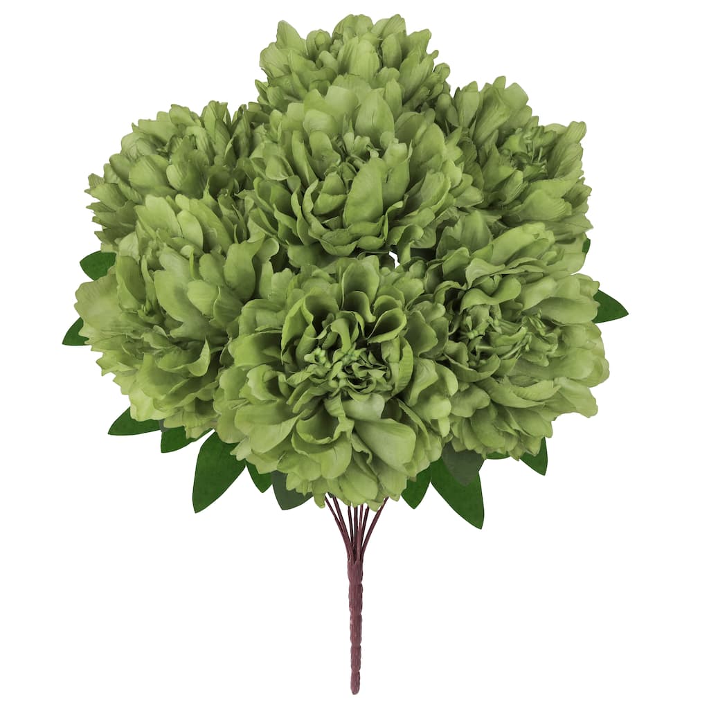Set of 2 Olive Green Artificial Lush Hybrid Peony Flower Stem Bush Bouquet 17in - 17" L x 10" W x 10" DP