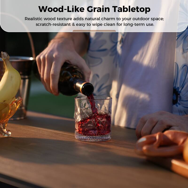 Pocassy Outdoor Patio Tiki Bar Set with 2 Stools Storage for Garden